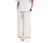 Générique Mens Casual Loose Fit Trousers Elastic Waist Drawstring Wide Leg Pants for Summer Loungewear