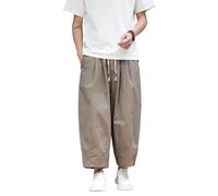 Générique Mens Casual Striped Cropped Trousers Elastic Waist Drawstring Loose Fit Summer Pants