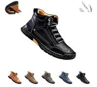 Générique Men's Comfortable Handmade Leather Boots, Mens Boots, Waterproof, Arch Support, Spacious Toe Box, Non-Slip, Lightweight Breathable Wear-Resistant (Black,45)