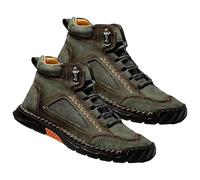 Générique Men's Comfortable Handmade Leather Boots, Waterproof Outdoor Shoes with Arch Support, Spacious Toe Box (Green,44)