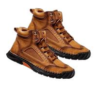 Générique Men's Comfortable Handmade Leather Boots, Waterproof Outdoor Shoes with Arch Support, Spacious Toe Box (Orange,44)