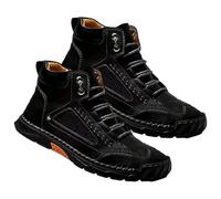 Générique Men's Comfortable Handmade Leather Boots, Waterproof Outdoor Shoes with Arch Support, Spacious Toe Box (Black,43)