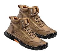 Générique Men's Comfortable Handmade Leather Boots, Waterproof Outdoor Shoes with Arch Support, Spacious Toe Box (Khaki,43)