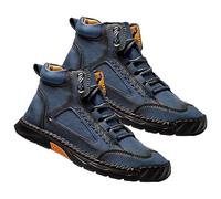 Générique Men's Comfortable Handmade Leather Boots, Waterproof Outdoor Shoes with Arch Support, Spacious Toe Box (Blue,43)