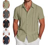 Générique Men's Cuba Guayabera Exquisite Hollow Embroidered Button Front Shirt, Summer Short Sleeve Casual Beach Camp Shirts (TG,Bean Green)