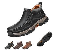 Générique Men's Handmade Genuine Leather Orthopedic Comfortable Walking Boots, Genuine Leather Orthopedic Boots, Spacious Toe Box (Black,49)