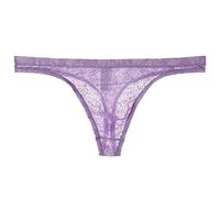 Générique Mens Lace Transparent String Thin Sexy Underwear Seductive T Pants Mesh Respirant Robe Rouge Hommes (Purple, XXL)