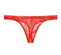 Générique Mens Lace Transparent String Thin Sexy Underwear Seductive T Pants Mesh Respirant Robe Rouge Hommes (Red, XXL)