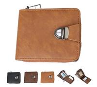 Générique Men's Vintage Compact Zipper Wallet,Multi-Functional Blocking PU Leather Bifold Wallet,Multiple Slot Portable Money Organizer (Brown)