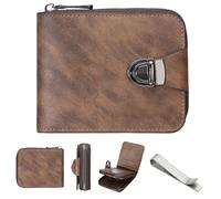 Générique Men's Vintage Compact Zipper Wallet, PU Leather Bifold with Card Slots & Coin Pocket for Valentine's Day Gift (Coffee)