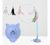 Générique Meowmastery Toy, MeowMastery Cat Teaser Wand - with 3 Types of Replacement Feathers, with Strong Suction Cup, Exercise and Entertainment for Active Felines (Blue)