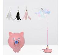 Générique Meowmastery Toy, MeowMastery Cat Teaser Wand - with 3 Types of Replacement Feathers, with Strong Suction Cup, Exercise and Entertainment for Active Felines (Pink)