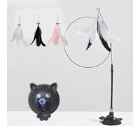 Générique Meowmastery Toy, MeowMastery Cat Teaser Wand - with 3 Types of Replacement Feathers, with Strong Suction Cup, Exercise and Entertainment for Active Felines (Black)