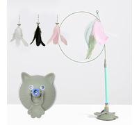 Générique Meowmastery Toy, MeowMastery Cat Teaser Wand - with 3 Types of Replacement Feathers, with Strong Suction Cup, Exercise and Entertainment for Active Felines (Green)