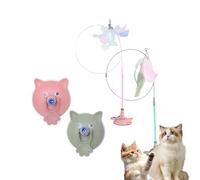 Générique Meowmastery Toy, Puffpetshop - Meowmastery Toy - with 3 Types of Replacement Feathers, Precision Hand-Sewn Simulated Feathers, Exercise and Entertainment for Active Felines (Green+Pink)
