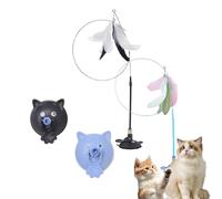 Générique Meowmastery Toy, Puffpetshop - Meowmastery Toy - with 3 Types of Replacement Feathers, Precision Hand-Sewn Simulated Feathers, Exercise and Entertainment for Active Felines (Black+Blue)