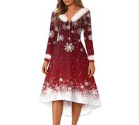 Générique Mere Noel Costume Ecossaise Femme Costume Hiver Sapin Vintage Longues Manches Mere Dentelle Lutin Lumineux Grande Taille Ceremonie Velours Robe Rouge Noel Femme Robe de Fete XXL