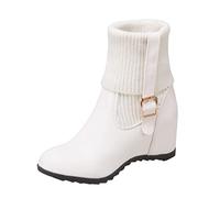 Générique Mesdames couleur unie bouche en tricot boucle réglable bottes compensées rehaussement intérieur Botte Jardin (White, 40)