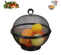 Générique Mesh Fruit Basket with Lid, Fruit Basket for Kitchen Counter, Cover Against Flies, Large Capacity - Anti-Fly Protection (Black)