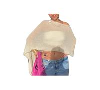 Générique Mesh Poncho for Women Sheer Poncho Top Lightweight Knit Crochet Shrug Bolero Mesh Batwing Sleeve Sweater Cover Up Beachwear (Beige)
