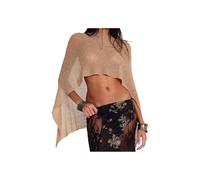 Générique Mesh Poncho for Women Sheer Poncho Top Lightweight Knit Crochet Shrug Bolero Mesh Batwing Sleeve Sweater Cover Up Beachwear (Camel)