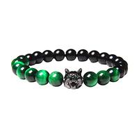 Générique Message Cadeau Bijoux à breloque tête de loup avec perles rondes Bracelet en oeil de naturel Bracelet en perles de Pour Bracelet Perles Petite 8 Anneaux (M, A)