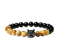 Générique Message Cadeau Bijoux à breloque tête de loup avec perles rondes Bracelet en oeil de naturel Bracelet en perles de Pour Bracelet Perles Petite 8 Anneaux (O, A)