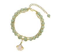 Générique Message Mm Messages Hommes Anneaux d'or naturel Jade Femmes Feuille Cadeau Branches dorées et feuilles de jade Bracelet Bracelet double couche Acier Couple En Anneaux (Gold, One Size)