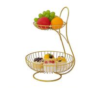 Générique Metal Fruit Basket - 2-Tier Gold Veggies Storage Stand | Countertop Fruit Holder | For Kitchen Pantry Shelf Dining Table Countertop Party Buffet Apartment Home Office