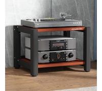 Générique Meuble Audio à 4 Niveaux pour Tourne-Disque et Rangement de vinyles, Tour multimédia audiovisuelle Mobile, étagère d'angle pour système de Divertissement et de Jeu, Finition Teck, 60 x 50 x