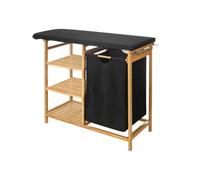 Générique Meuble avec Table à Repasser, Support de Station à Vapeur, étagère de Rangement et Panier à Linge Bambou et Noir, 111 x 34 x 82 cm