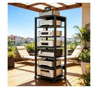 Générique Meuble Chaine HiFi, Support Audio Ouvert RéGlable, avec roulettes Et éTagèRes, Rack Audios Mobile, Avecs pour Home CinéMa(Noir)