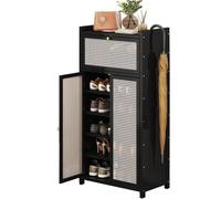 Générique Meuble de Rangement à Chaussures Armoire D'entrée Étroite Buffet Haut en Rotin Étagère à Chaussures en Bambou Grand Meuble à Chaussures Autoportant pour Entrée Couloir