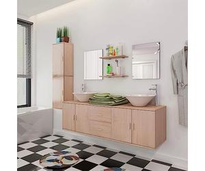 Générique Meuble de Salle de Bain 11 pcs avec lavabo et Robinet Beige,Meubles, Ensembles de Meubles, Ensembles de mobilier pour salles de Bains, Beige (Poids 82.05KG)