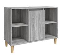 Générique Meuble D'evier Sonoma Gris 80x33x60 Cm Bois D'ingenierie | 5 Compartiments Et 1 Porte, Pieds En Bois D'eucalyptus Massif, Fixation Murale Incluse, Surface Facile A Nettoyer