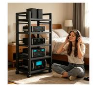 Générique Meuble HiFi 5 Étagères Mobile Avec Roulettes - Support Audio En Métal Pour Amplificateur,Lecteur CD Et Équipement Home Cinéma,porte Vinyle Structure Robuste(Noir)