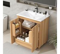 Générique Meuble-lavabo de 76 cm avec Vasque intégrée, Meuble de Salle de Bain Multifonctionnel avec Portes et tiroir, Panneau MDF, Naturel, 76,2 x 46,5 x 87,3 cm