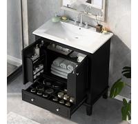 Générique Meuble-lavabo de 76 cm avec Vasque intégrée, Meuble de Salle de Bain Multifonctionnel avec Portes et tiroir, en Bois et Panneaux MDF, 76,2 x 46,5 x 86,5 cm