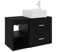 Générique Meuble Lavabo Mural 2 Pieces Chene Noir | Bois d'ingenierie durable, tiroirs et etageres, installation flexible sans trous, 2 forets inclus