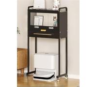 Générique Meuble pour aspirateur Robot Mobile avec Portes en Acrylique, Support, Table d'appoint et Rangement avec roulettes à 360° pour Toutes Les pièces (Noir)