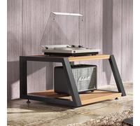 Générique Meuble pour Platine Vinyle en Noyer avec étagères de Rangement, étagère stéréo et Tour Audio pour Salon et Chambre, Support pour Vinyle Mobile (Noyer Clair, 60 x 52 x 35 cm)