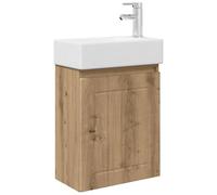 Générique Meuble Salle de Bain avec Robinet, Bois Ingenierie, Blanc | Montage Mural, Porte Reversible, Evier Ceramique, Robinet Chaud Froid, Vidange Push