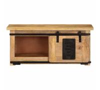 Générique Meuble TV 90x35x40 cm Bois Massif de Manguier | Finition naturelle, acier durable, 2 compartiments, rail coulissant, usage buffet bas
