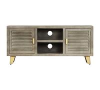 Générique Meuble TV Bois Solide de manguier Gris avec Laiton 110x30x48 cm,Meubles,Meubles TV,Gris,23.2KG,246681