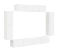 Générique Meuble TV Mural 8 Pc Blanc | Meuble mural,4 grands compartiments,2 petits compartiments,portes de rangement,design minimaliste,teinte neutre,entretien