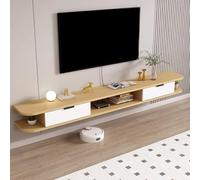 Générique Meuble TV Mural élégant avec Rangement, Bois Massif et Panneaux de Particules écologiques, Grand Plateau, Plusieurs Compartiments pour Salon et Chambre (Laiton, 140 x 22 x 18 cm)