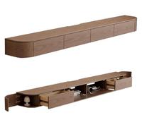Générique Meuble TV Mural Flottant avec éclairage d'ambiance, Hauteur réglable, Finition Noyer, Meuble de Salon avec tiroirs et capacité de Charge élevée, 240 x 20 x 30 cm