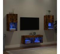 Générique Meuble TV muraux 4 pcs avec lumières LED chêne fumé,Meubles, Meubles TV, Brun (Poids 30.97KG)