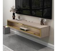 Générique Meuble TV Suspendu Moderne en Bois Massif, étagère de Rangement Murale pour décodeur WiFi et routeur, Console décorative avec Cache-Prise électrique (100x23x20cm)