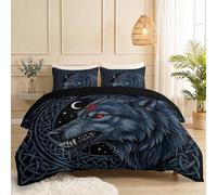 Générique Microfibre Housse de Couette 140 x 200 cm, Loup Étoile À Cinq Branches Douce Parures de Lit pour garçons et Filles, Sombre Fantastique Housse de Couette avec 2 Taie d'oreiller, Noir